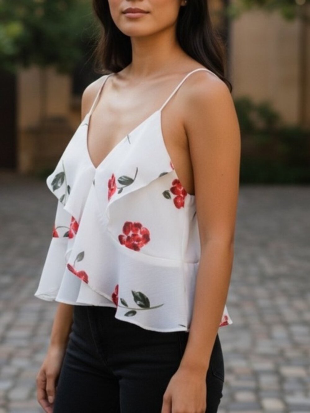 Sabo Skirt Floral White and Red Women's Top